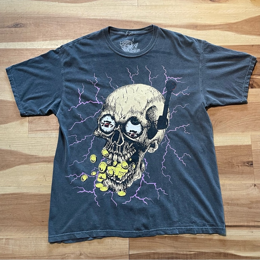 Hard Jewelry T Shirt Faded Born Winner Skull Thunder Graphic Men’s Size XL